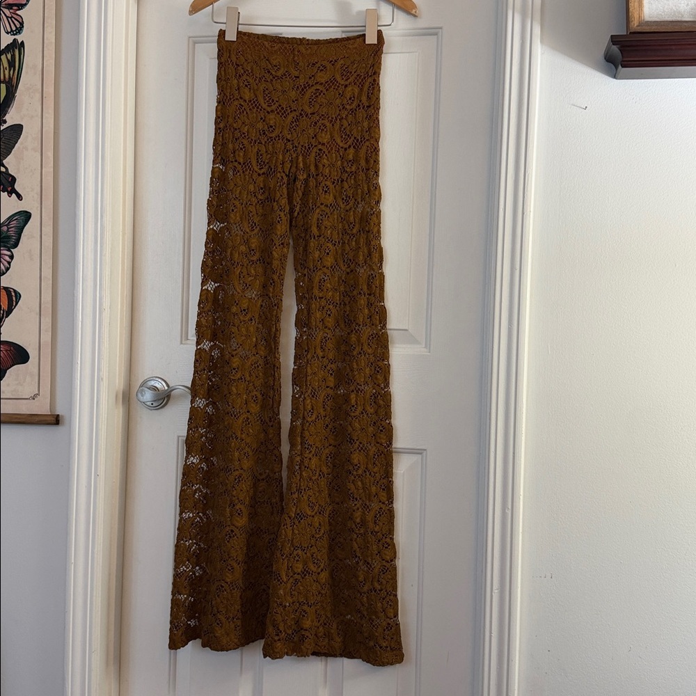 Free people Nightcap Dixie bells Brown Lace Flare Pants small Coachella - Picture 3 of 7